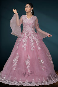 Light pink net chudidar kali