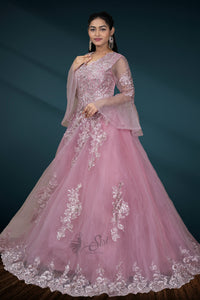 Light pink net chudidar kali