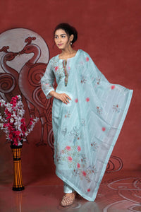 Ice Blue Chanderi Silk Salwar Straight Cut