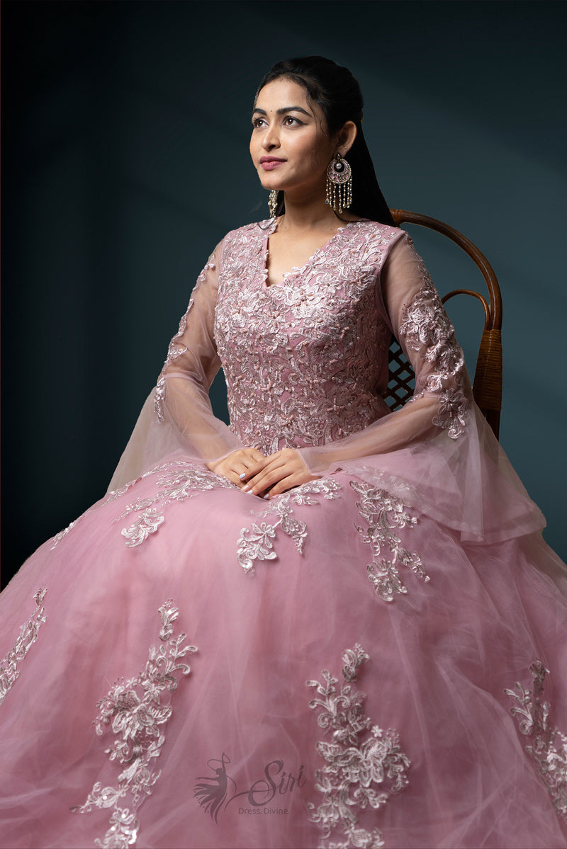 Light pink net chudidar kali