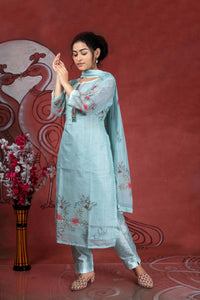 Ice Blue Chanderi Silk Salwar Straight Cut