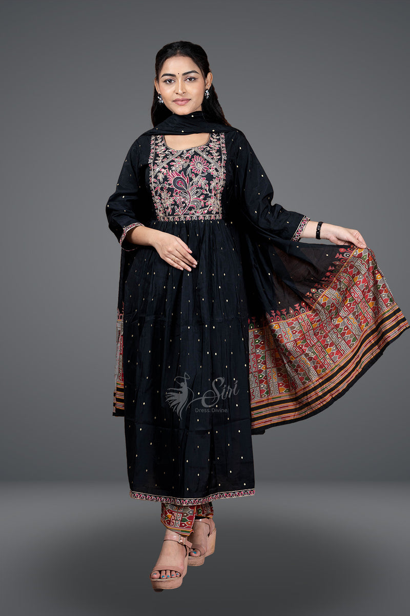 Black colour crape 3 Pc's Bottom duppata set