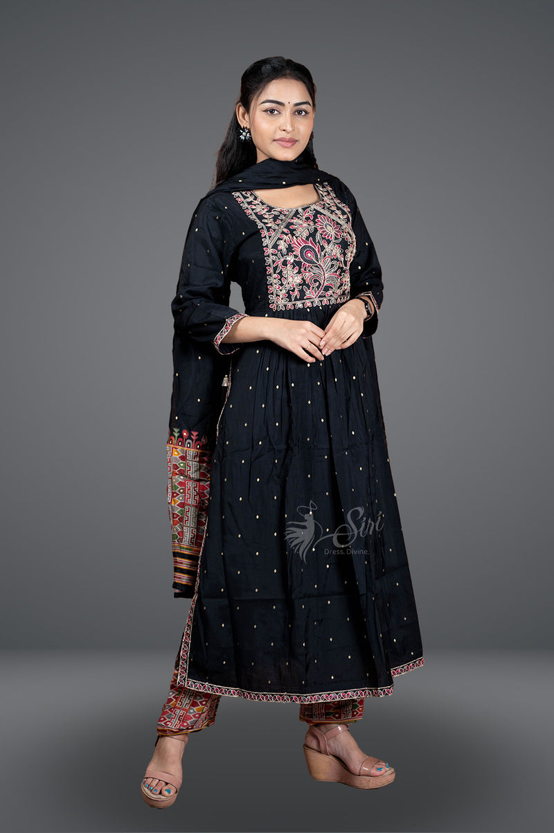 Black colour crape 3 Pc's Bottom duppata set