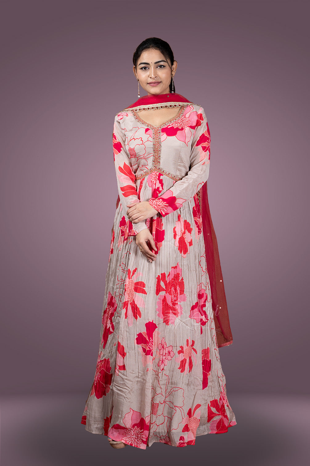 Crape floral print chudidar kali