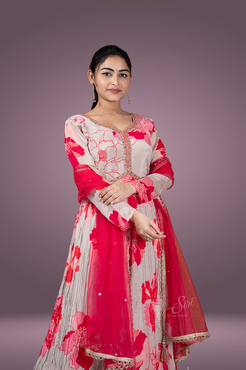 Crape floral print chudidar kali