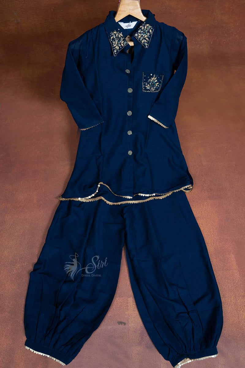 Navy Blue Colour Georgette Top Bottom Set