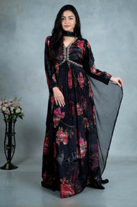 Black Colour Floral Print Chudidar Kali