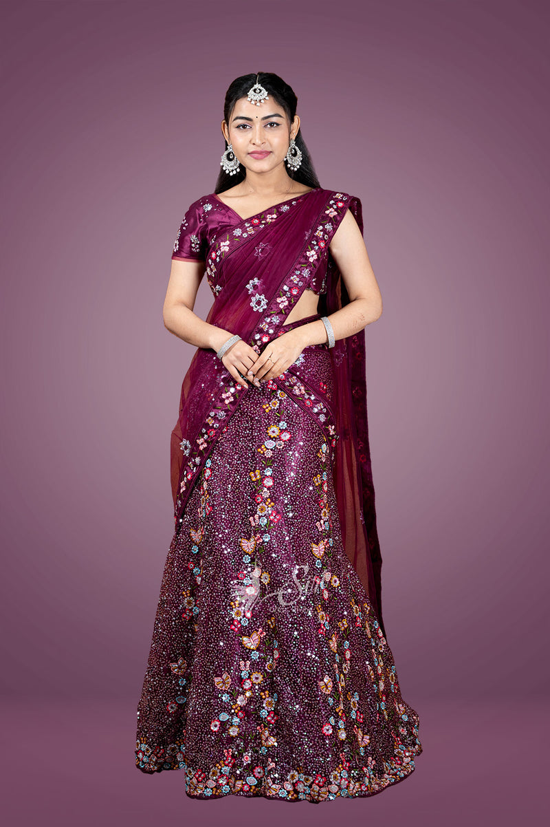 Mulberry embroidary work  half saree