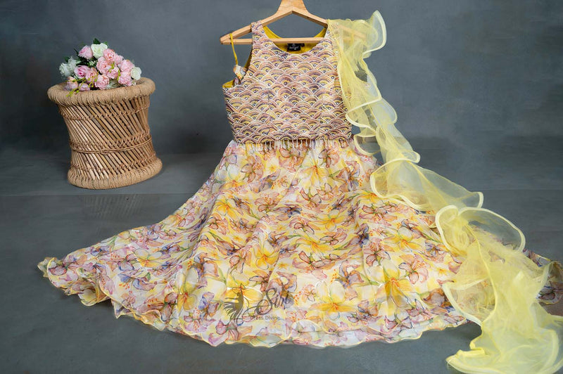 Corn Yellow Soft Organza Crop Top