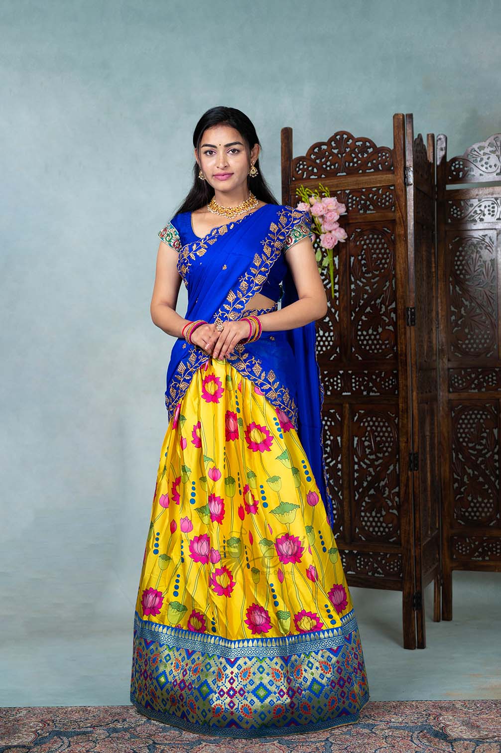 Floral Print And Paitani Border Half Saree