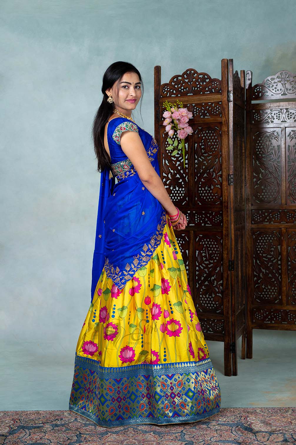 Royal Blue Color Half Saree Lehenga Choli in Kanjivaram Silk With Dupatta  South Indian Wedding Le...