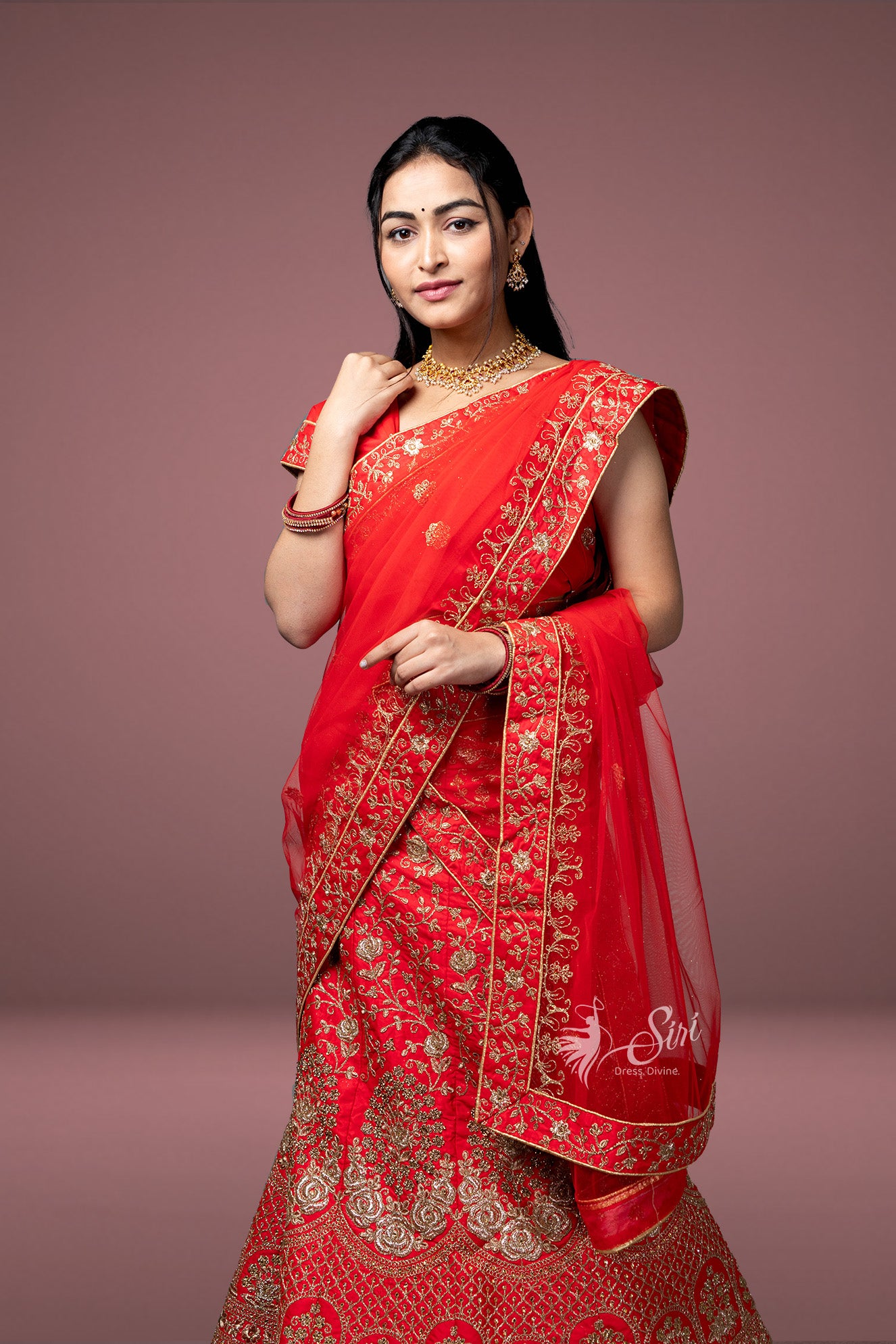 Red colour banaras pattu half saree