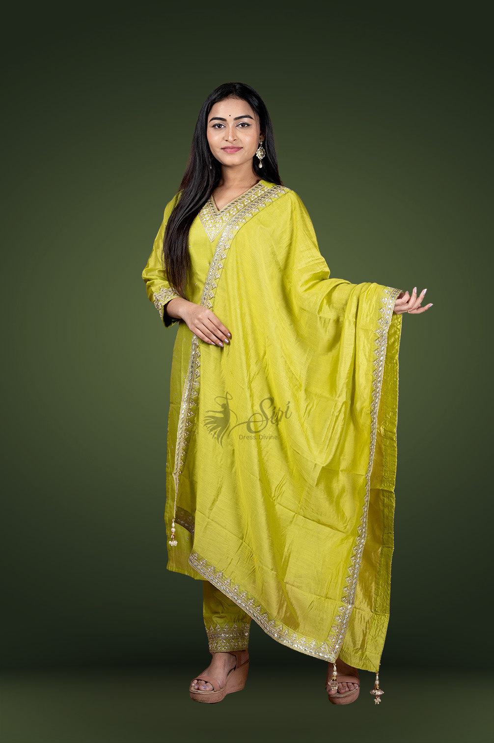 Parrot green salwar straight cut