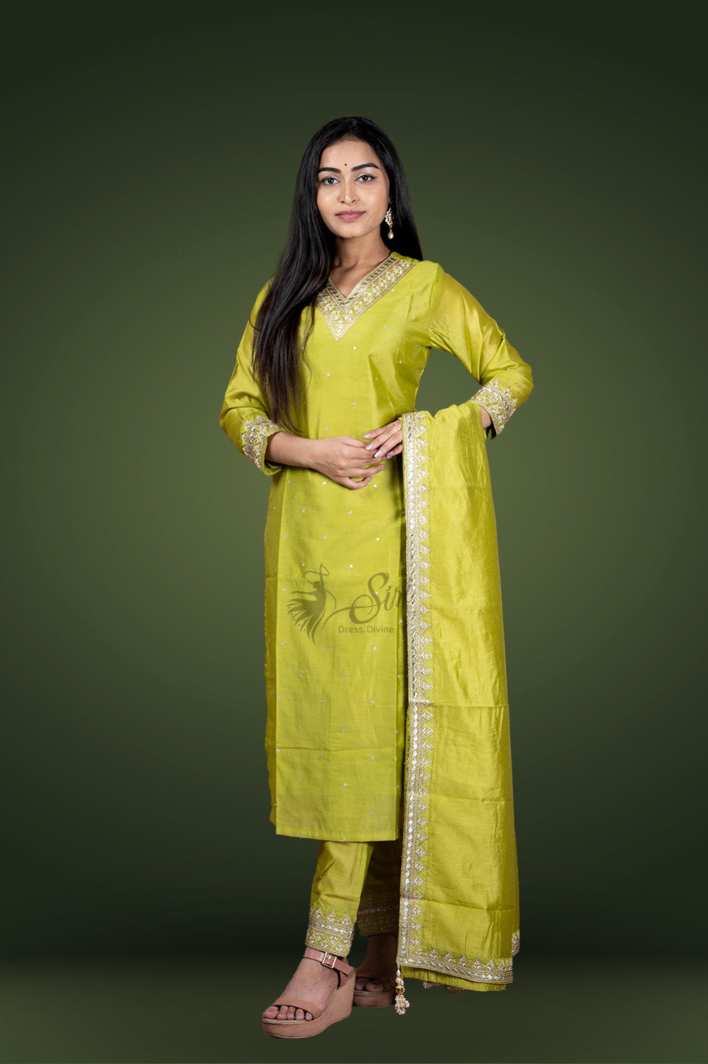 Parrot green salwar straight cut