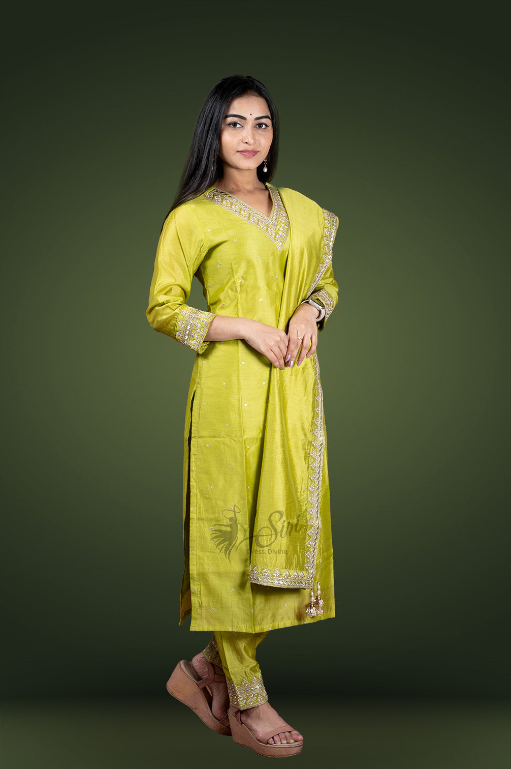 Parrot green salwar straight cut