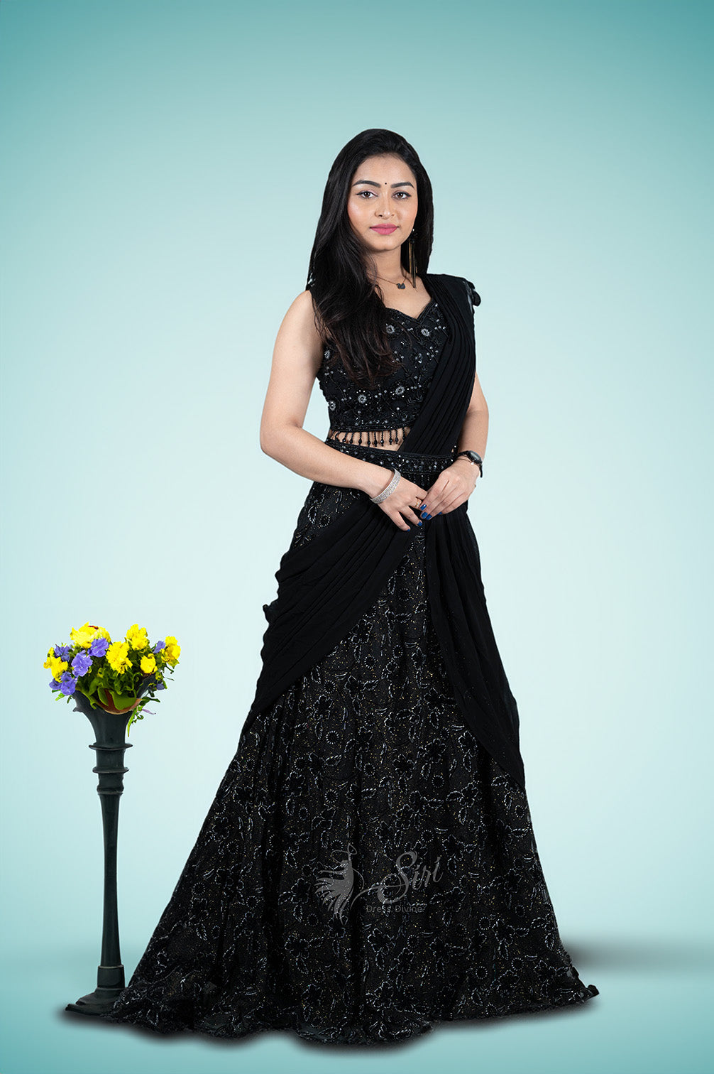 Black Colour Georgette Crop Top