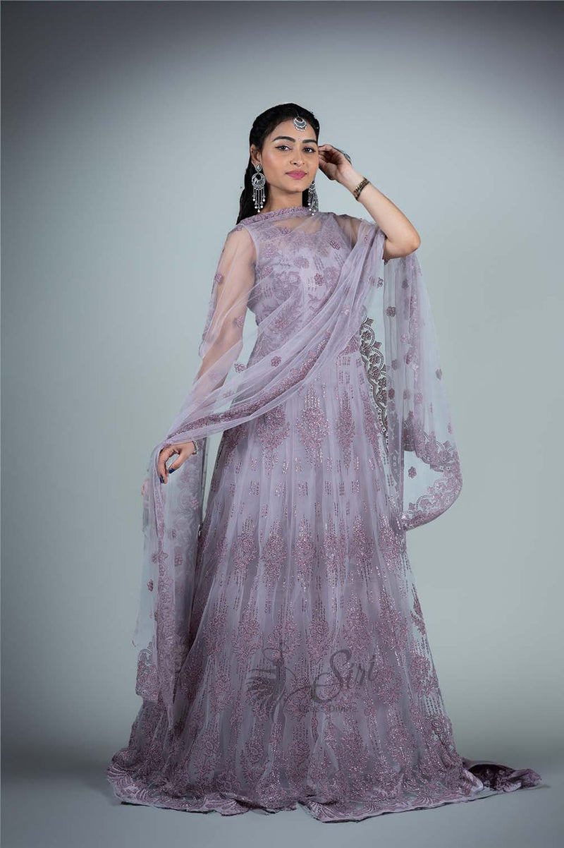 Lavender Colour Net Chudidar Kali