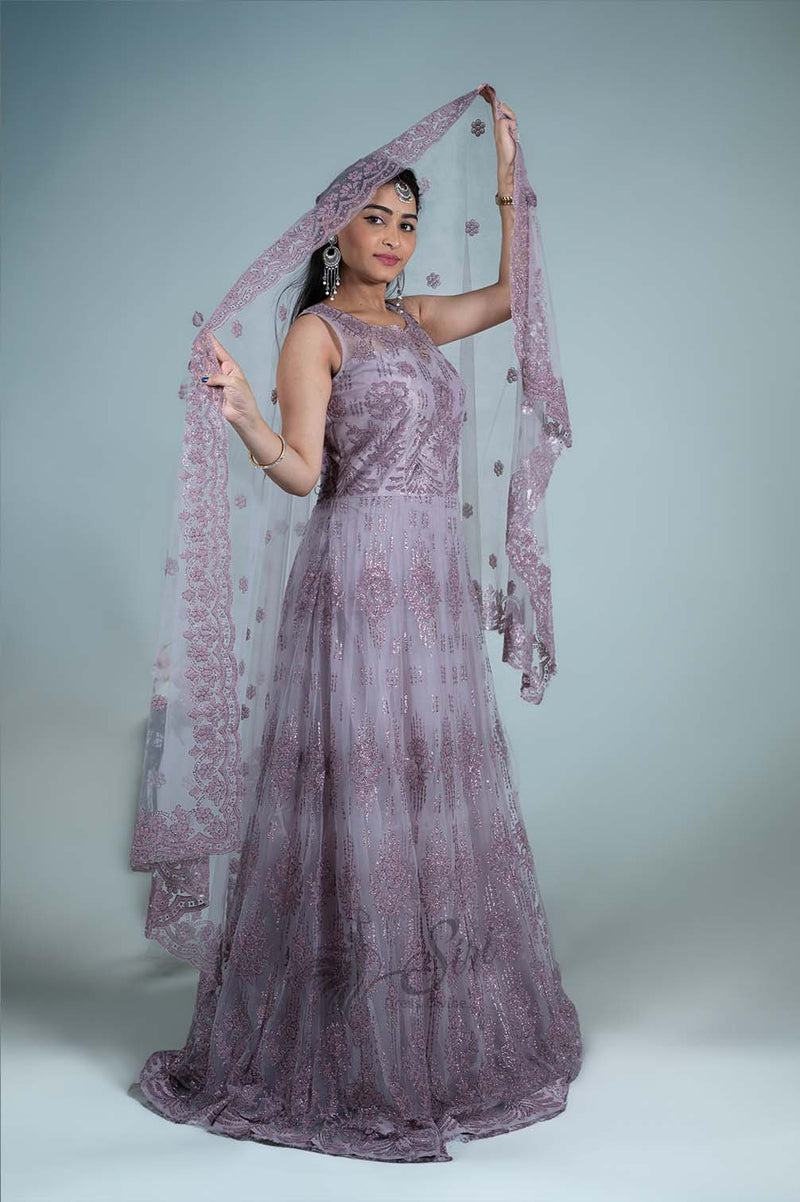 Lavender Colour Net Chudidar Kali