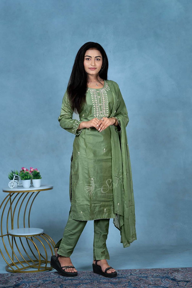Olive Green Chanderi Salwar Straight Cut