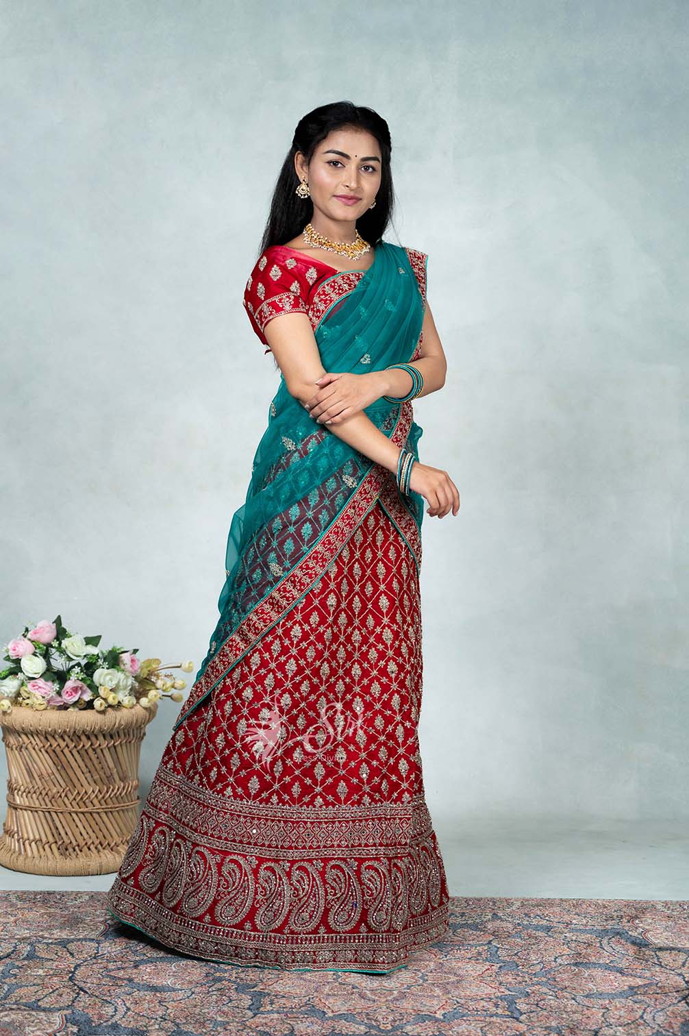 Foil Printed Georgette Shimmer Saree in Teal Green : SKK37046