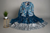Blue colour print and Gold zari buta work crop top