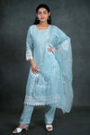 Sky Blue Colour Cotton 3 Pcs Bottom Duppata Set