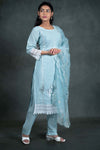 Sky Blue Colour Cotton 3 Pcs Bottom Duppata Set