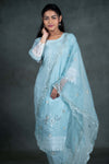 Sky Blue Colour Cotton 3 Pcs Bottom Duppata Set