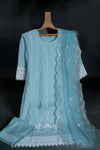 Sky Blue Colour Cotton 3 Pcs Bottom Duppata Set