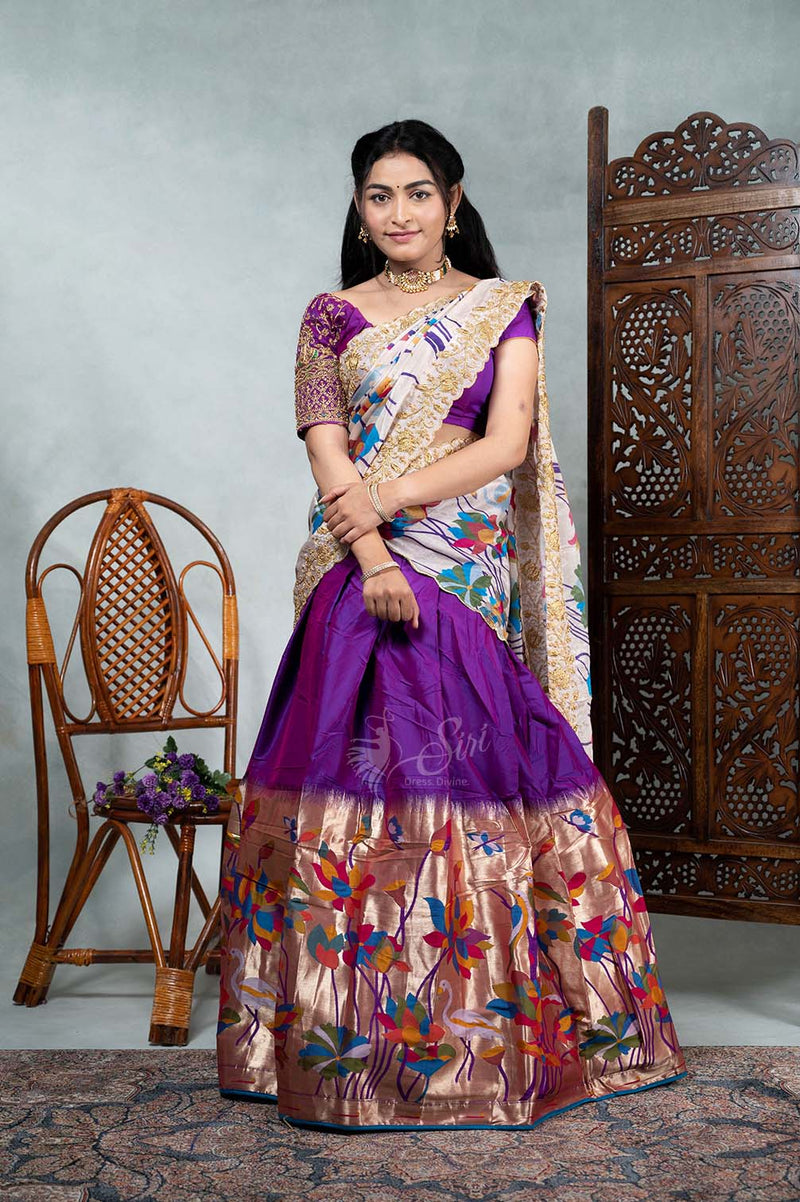 Floral Print, Paitani Border Half- Saree