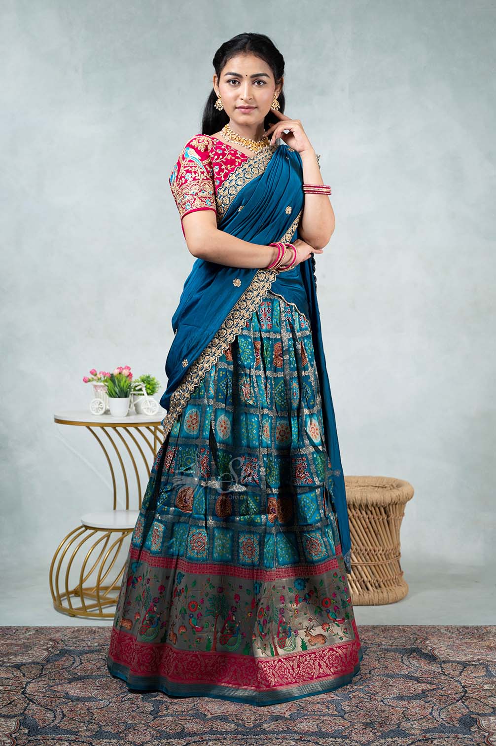 Blue Embroidered Georgette Half N Half Saree 5778SR08