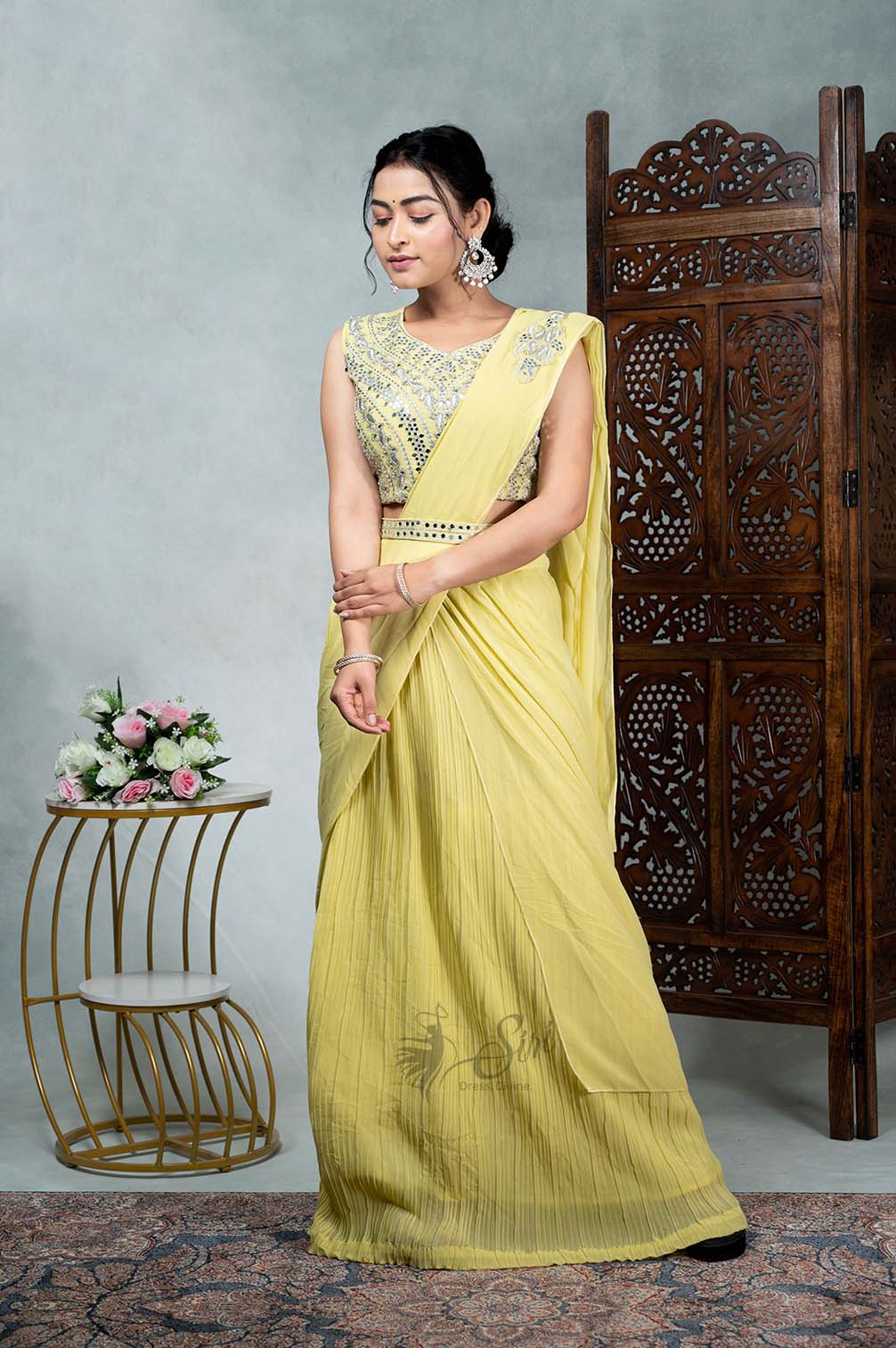 Georgette Thread And Mirror Work One Minute Saree