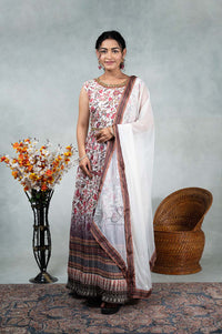 Floral Print,Thread And Stone Mirror Work Chudidhar Kali