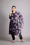 Dark purple floral print 3 Pc's Bottom duppata set