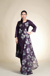 Dark purple floral print 3 Pc's Bottom duppata set