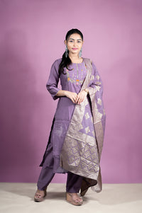 Lavender colour chanderi salwar straight cut