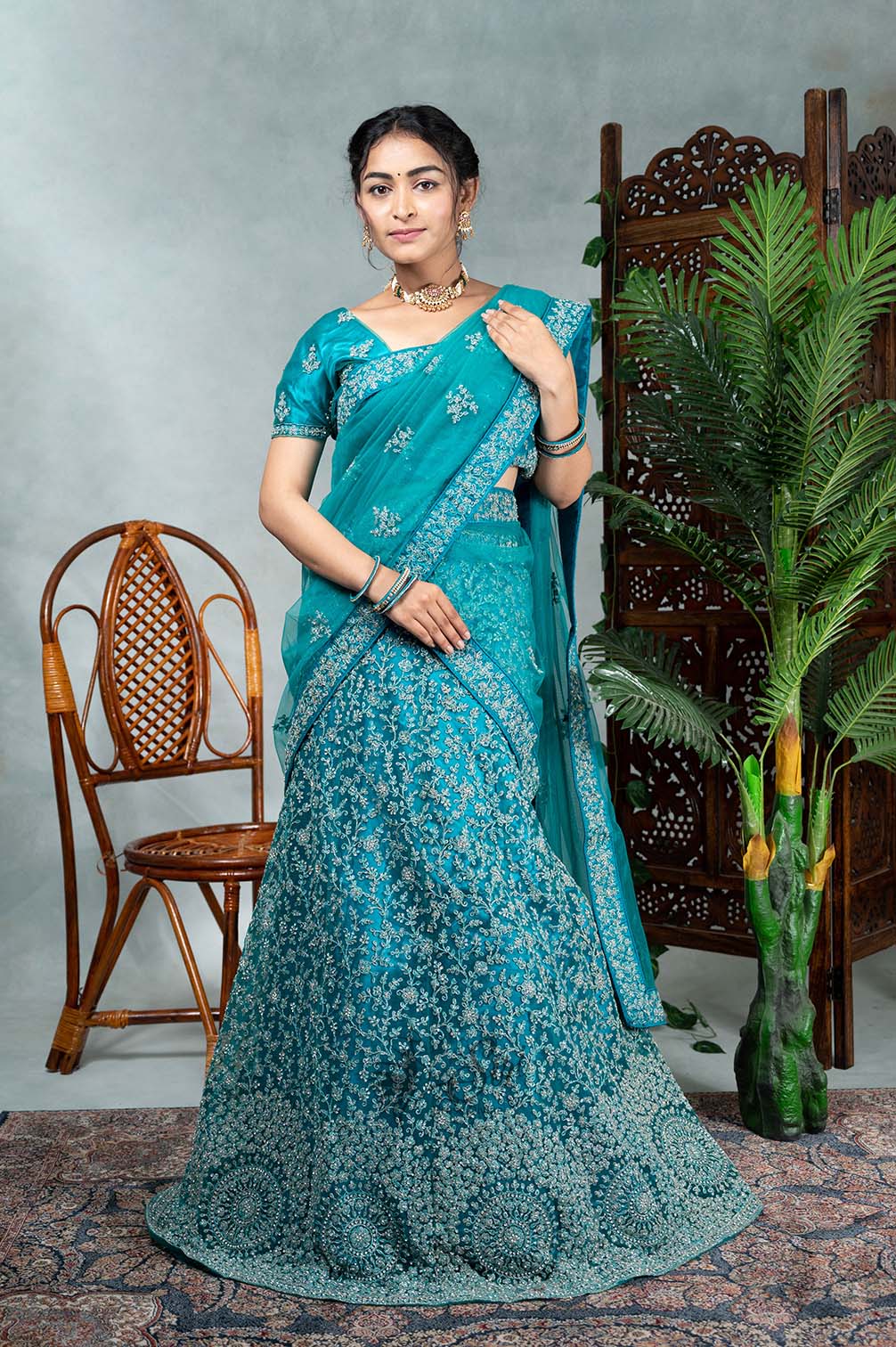 Shop online Elite Blue And Pink Georgette Half And Half Saree