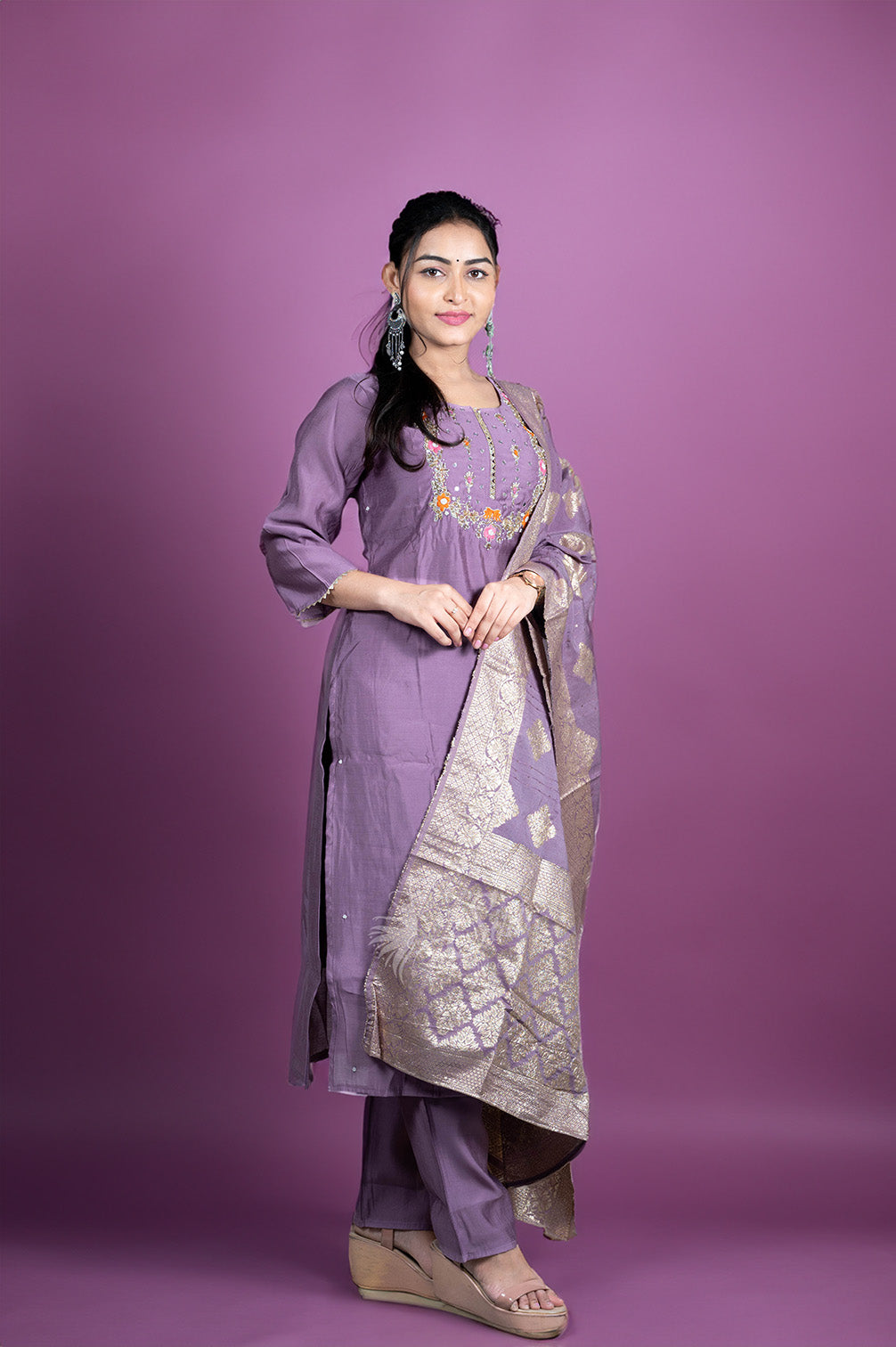 Lavender colour chanderi salwar straight cut