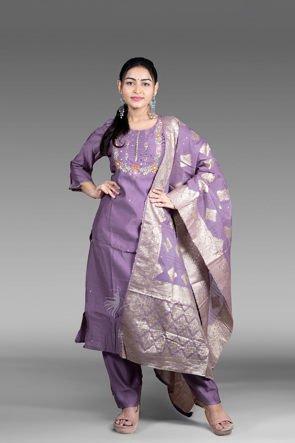 Lavender colour chanderi salwar straight cut