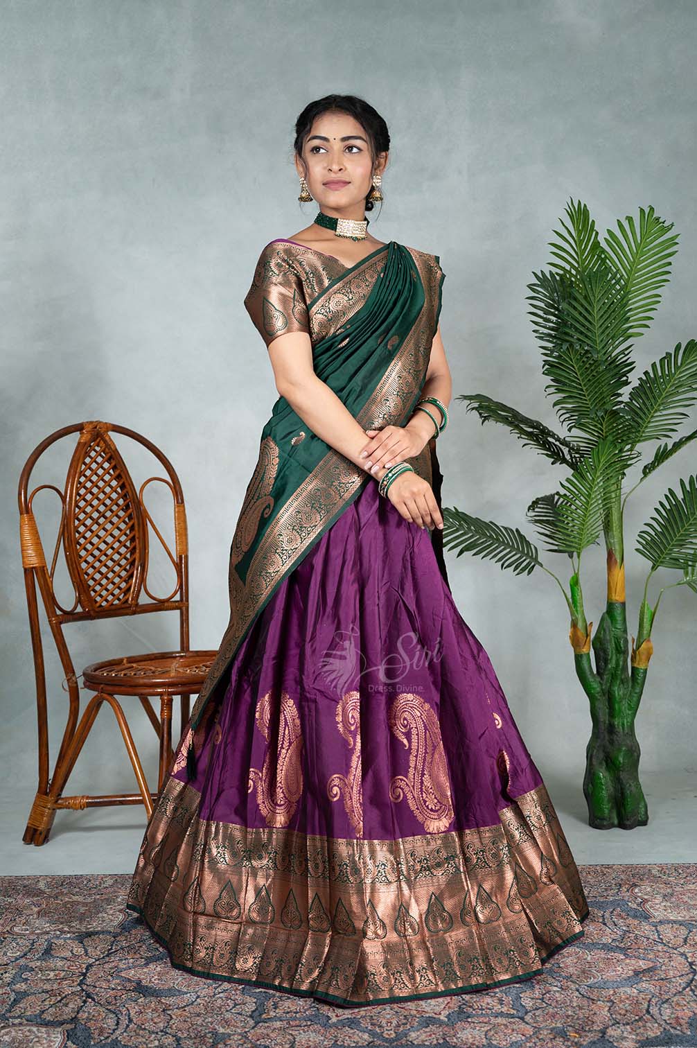 RED Pre-stitched Practice Sari GREEN Blouse | Halfsaree Kalakshethra S –  Classical Dance Jewelry