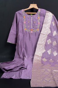 Lavender colour chanderi salwar straight cut