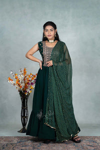 Georgette Bottle Green Chudidhar Kali