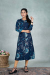 Blue Colour Rayon Silk , Floral Print Kurti