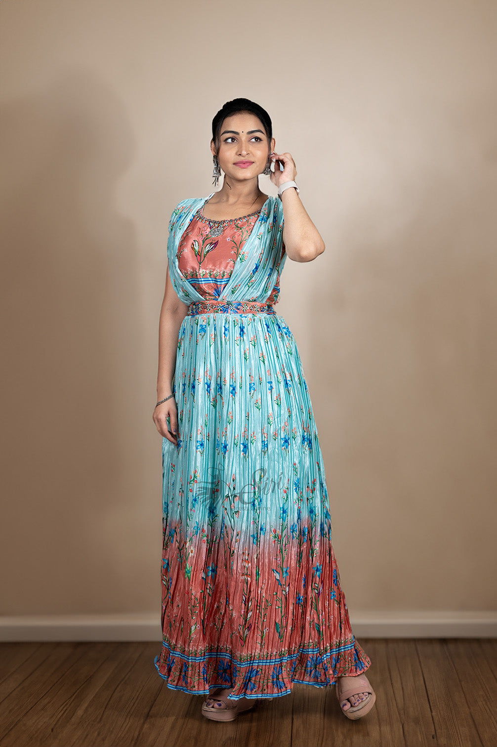 Sky Blue Colour Crape Chudidar Kali