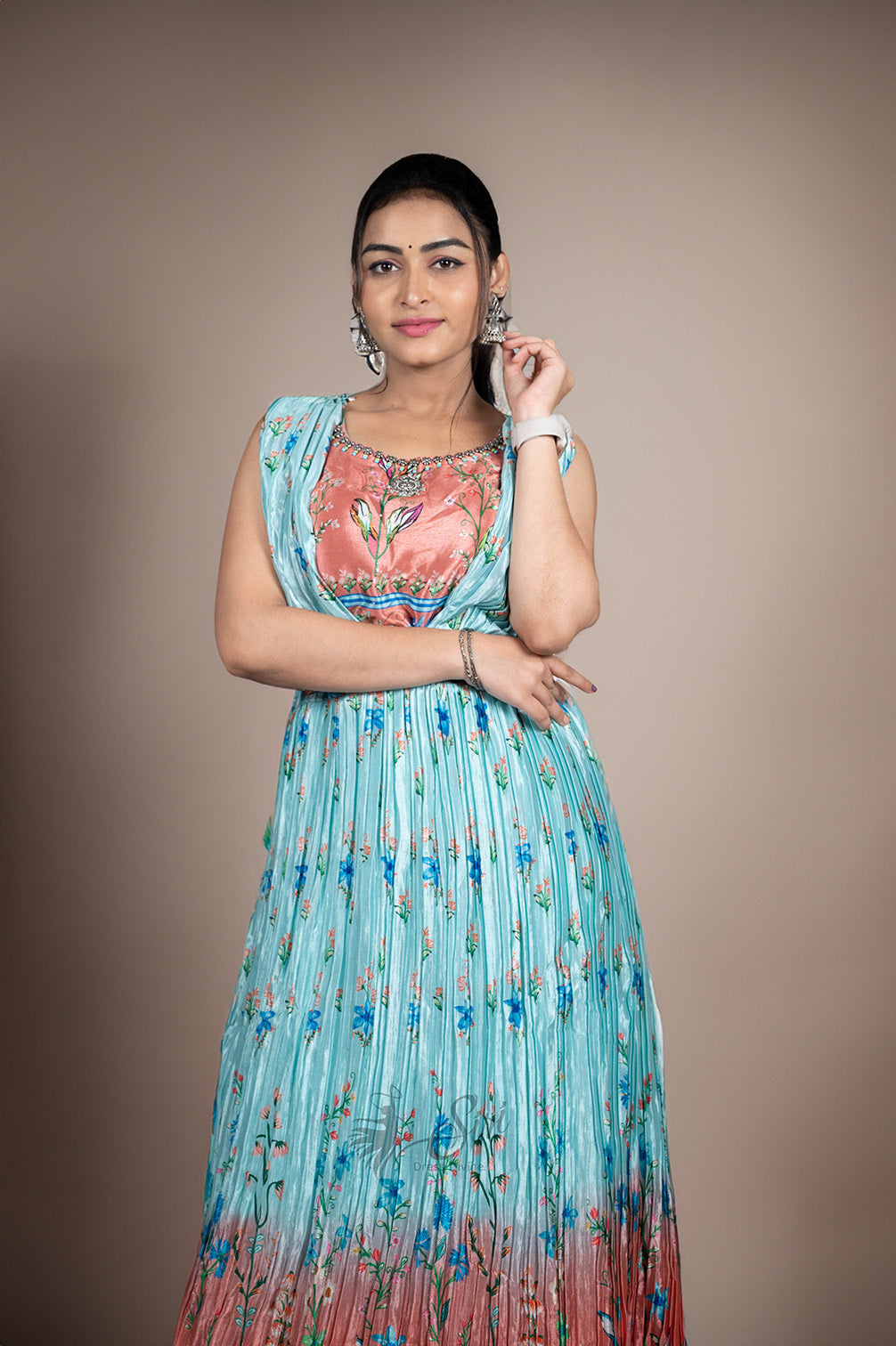 Sky Blue Colour Crape Chudidar Kali