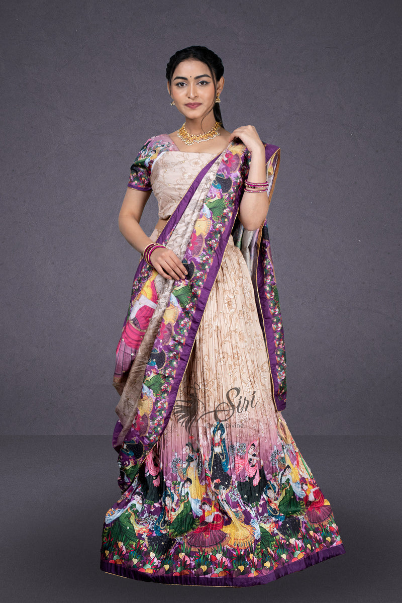Multi colour floral print half saree