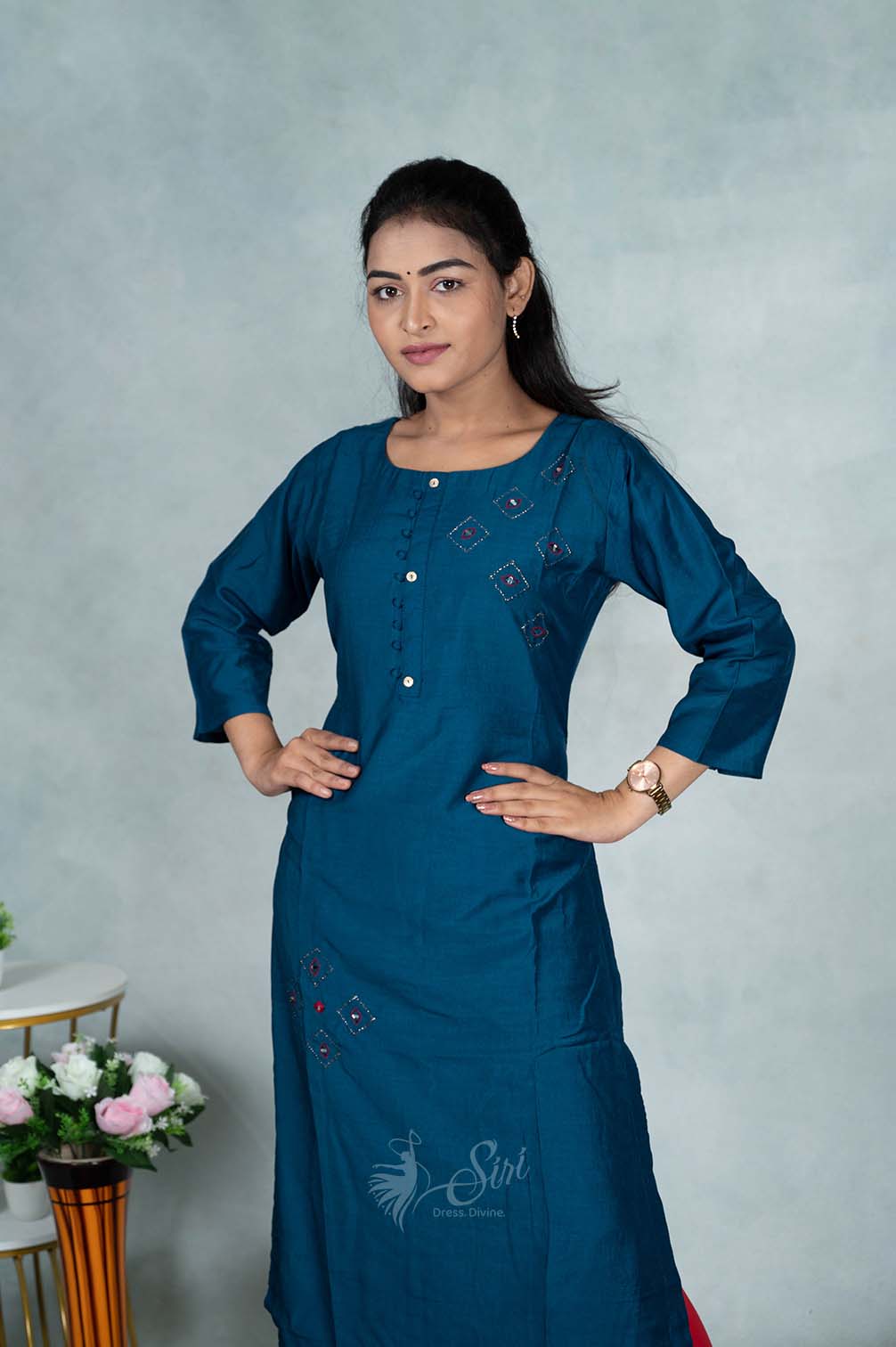 Fancy Terry Cotton Thread And Mirror Work Kurti –
