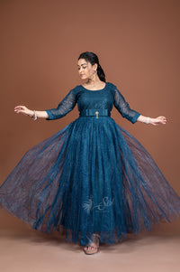 Teal Blue Soft Net Chudidar Kali