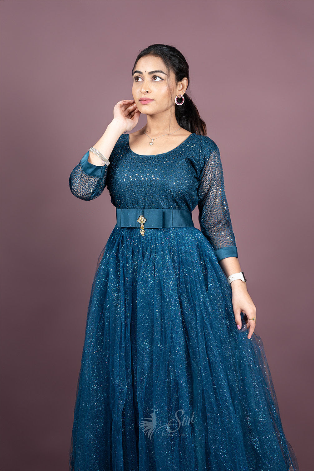 Teal Blue Soft Net Chudidar Kali