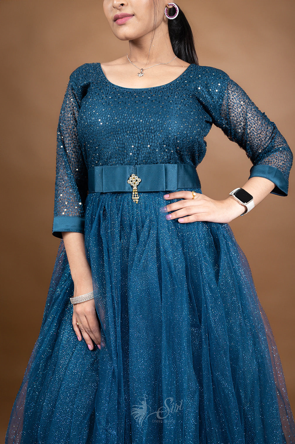 Teal Blue Soft Net Chudidar Kali